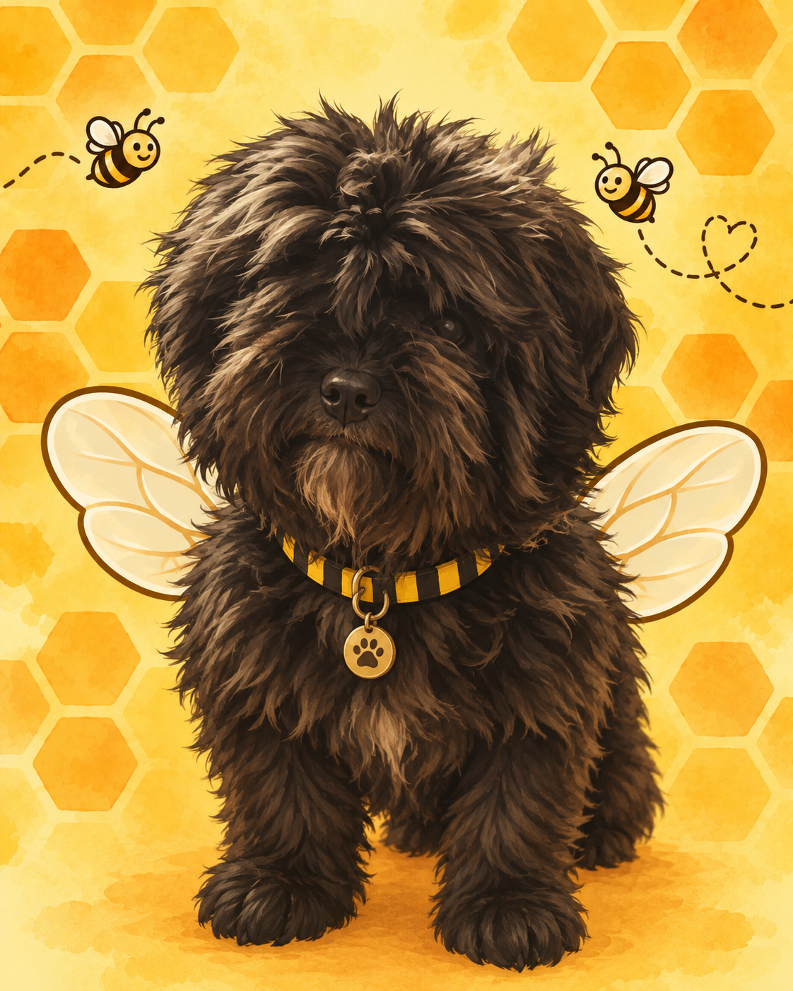 Chewie in an illustrated bee-themed portrait