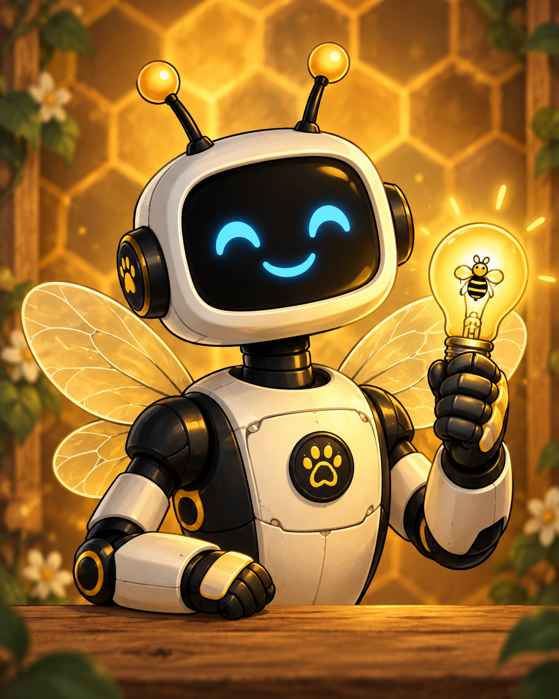 Sparks in an illustrated bee-themed portrait
